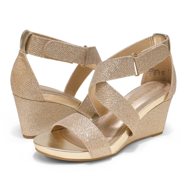 Elastic Ankle Strap Wedge Sandals - GOLD GLITTER - 4